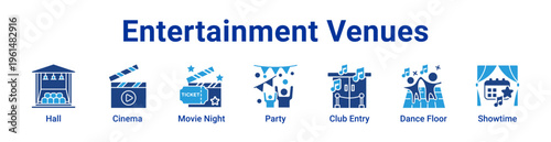 -Entertainment Venues Icon Banner and Collection