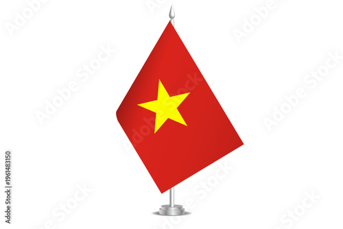 Vietnam flag - wavy stick flag of country, cultural identity and heritage. Represents national pride and unity. Vector table flag hanged on the short hoist. Isolated on white background