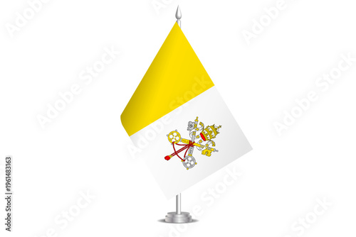 Vatican City flag - wavy stick flag of country, cultural identity and heritage. Represents national pride and unity. Vector table flag hanged on the short hoist. Isolated on white background