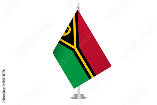 Vanuatu flag - wavy stick flag of country, cultural identity and heritage. Represents national pride and unity. Vector table flag hanged on the short hoist. Isolated on white background