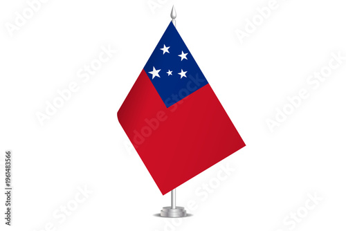 Samoa flag - wavy stick flag of country, cultural identity and heritage. Represents national pride and unity. Vector table flag hanged on the short hoist. Isolated on white background