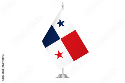 Panama flag - wavy stick flag of country, cultural identity and heritage. Represents national pride and unity. Vector table flag hanged on the short hoist. Isolated on white background