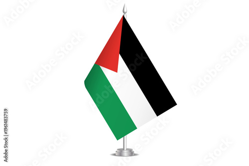 Palestine flag - wavy stick flag of country, cultural identity and heritage. Represents national pride and unity. Vector table flag hanged on the short hoist. Isolated on white background