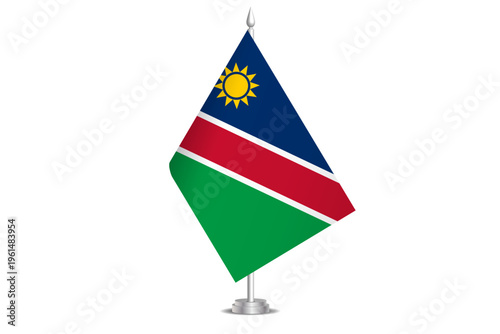 Namibia flag - wavy stick flag of country, cultural identity and heritage. Represents national pride and unity. Vector table flag hanged on the short hoist. Isolated on white background