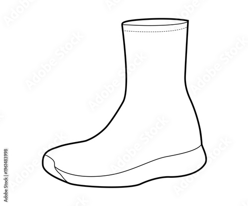 High top stretch sneakers shoe single sketch. Sleek knit footwear for city run, active lifestyle, man woman unisex. Technical fashion illustration, CAD mockup, clean vector isolated athletic style.