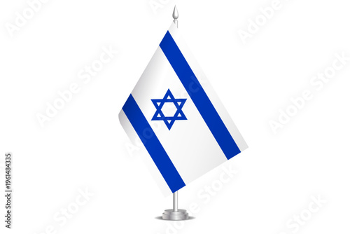 Israel flag - wavy stick flag of country, cultural identity and heritage. Represents national pride and unity. Vector table flag hanged on the short hoist. Isolated on white background