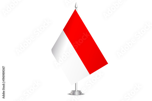 Indonesia flag - wavy stick flag of country, cultural identity and heritage. Represents national pride and unity. Vector table flag hanged on the short hoist. Isolated on white background