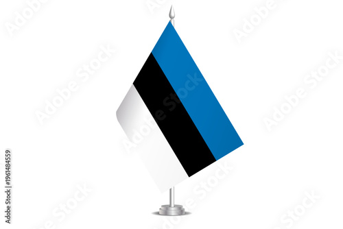 Estonia flag - wavy stick flag of country, cultural identity and heritage. Represents national pride and unity. Vector table flag hanged on the short hoist. Isolated on white background