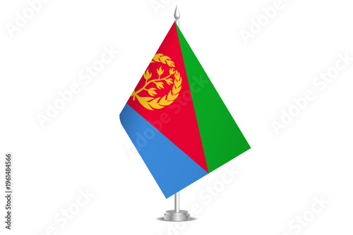 Eritrea flag - wavy stick flag of country, cultural identity and heritage. Represents national pride and unity. Vector table flag hanged on the short hoist. Isolated on white background