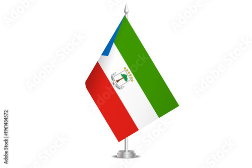 Equatorial Guinea flag - wavy stick flag of country, cultural identity and heritage. Represents national pride and unity. Vector table flag hanged on the short hoist. Isolated on white background