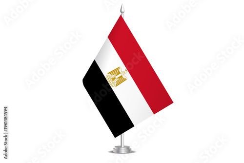 Egypt flag - wavy stick flag of country, cultural identity and heritage. Represents national pride and unity. Vector table flag hanged on the short hoist. Isolated on white background