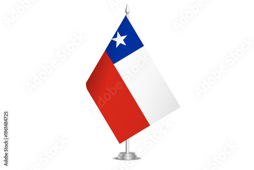 Chile flag - wavy stick flag of country, cultural identity and heritage. Represents national pride and unity. Vector table flag hanged on the short hoist. Isolated on white background