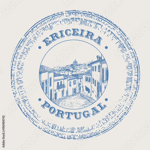 Ericeira Portugal Old Town Passport Cancellation Stamp Postmark Vector Design 