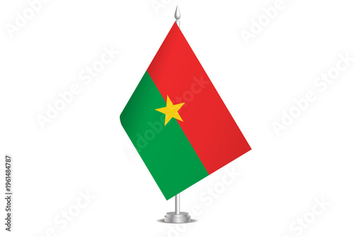 Burkina Faso flag - wavy stick flag of country, cultural identity and heritage. Represents national pride and unity. Vector table flag hanged on the short hoist. Isolated on white background