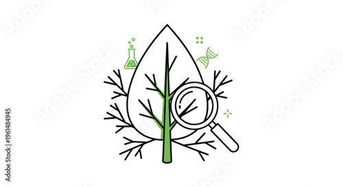 Magnifying glass on a leaf shape.