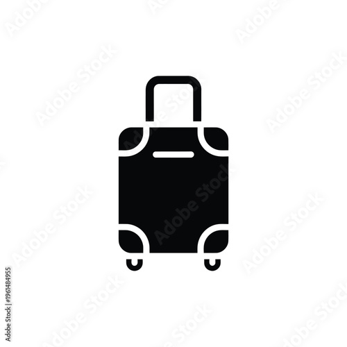 Simple black silhouette of a vintage style suitcase with wheels