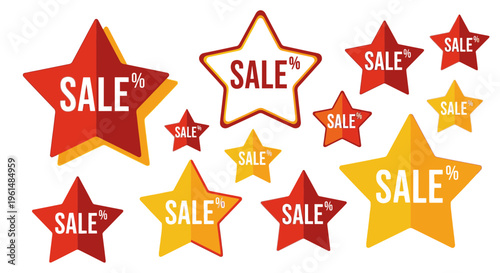 Sale stars signs discount symbols.