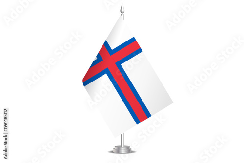 Faroe Islands flag - wavy stick flag of country, cultural identity and heritage. Represents national pride and unity. Vector table flag hanged on the short hoist. Isolated on white background