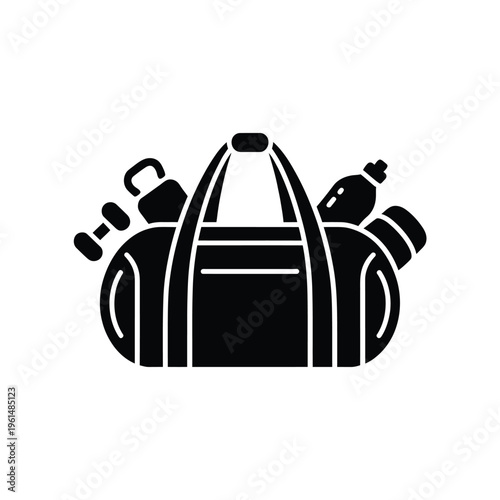 Black silhouette of a duffel bag filled with various personal items