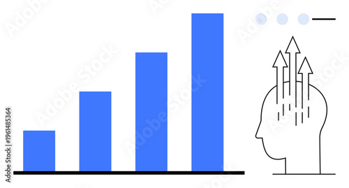 Growth concept. A bar chart and arrows in a head growth, productivity, and development. Growth is vital for business, mindset, strategies, and goal setting. For career development business analysis