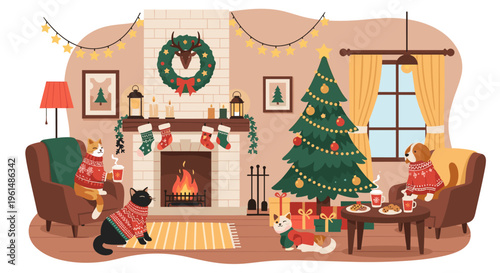 A festive holiday living room scene.