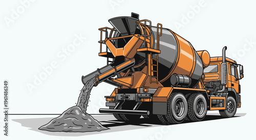 Cement mixer truck pouring concrete 2.