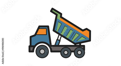 Colorful cartoon dump truck vehicle.