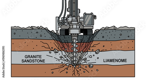 Drilling into geological rock formation layers.