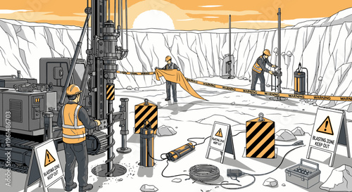 Workers at industrial site with equipment.