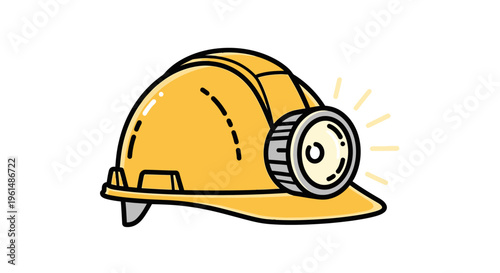Yellow mining hard hat with light.