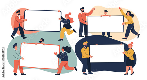 Diverse group of people holding blank signs.