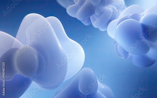 Abstract rendering of soft, translucent, amorphous forms in a gradient blue, airy and dreamy