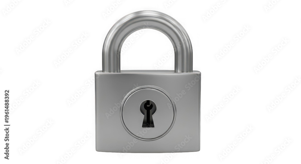 Fototapeta premium Shiny silver metal padlock for security and safety protection isolated on transparent background