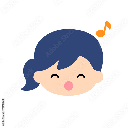 かわいい女の子の笑顔アイコン 音符付きで楽しい表情の子供シンプルイラスト