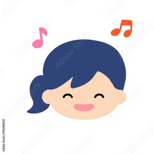 音楽を楽しむ笑顔の女の子の顔アイコン｜かわいい子供イラスト・シンプルでやさしい表情素材