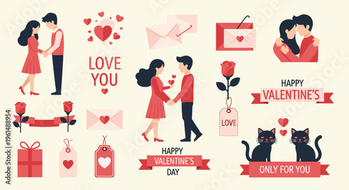 Valentine's Day stickers and icons.