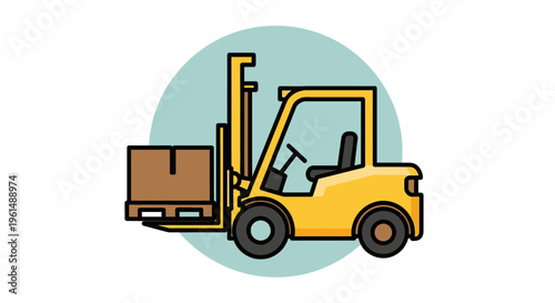 Yellow Forklift Truck with Box.