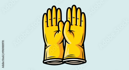 Yellow rubber glove hands up.