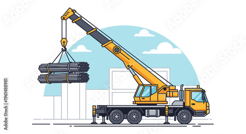 Yellow construction crane lifting heavy load 2.