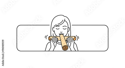 Happy woman enjoying a freshly prepared sweet or savory roll, a simple and satisfying snack