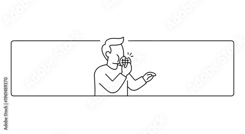 Minimalist vector illustration of an individual enjoying a tasty waffle or cookie treat