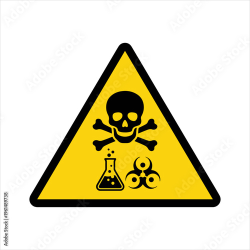 Hazardous materials warning sign with skull and crossbones symbol.