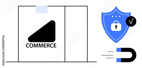 E-commerce concept. Focus on secure online transactions and protection. e-commerce shopping, security measures, and trust in digital marketplaces. For marketing, finance, technology, online retail