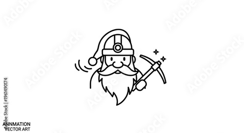 Cheerful bearded figure with festive hat and mining tools diligently searching for sparkling