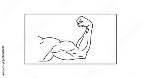 Minimalist line art illustration of a strong arm flexing its bicep muscle representing power and