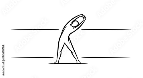 Minimalist line art illustration of a person engaging in an upper body side stretch, promoting