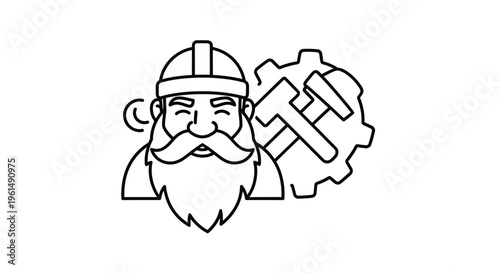 Bearded artisan in hard hat with industrial gear and tools signifying craftsmanship and labor