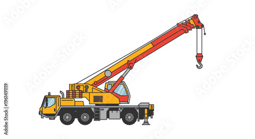 Large Yellow Construction Crane Truck Vehicle.
