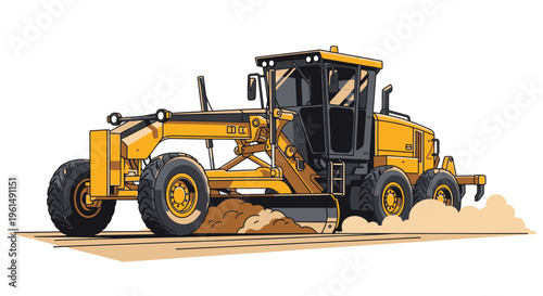 Large Yellow Road Grader Machine.
