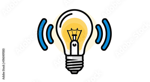 Light Bulb with Sound Waves Emitting.